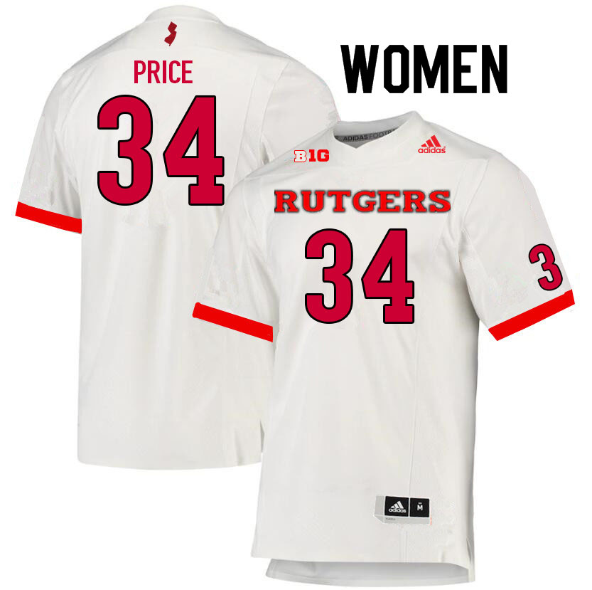 Women #34 Q'yaeir Price Rutgers Scarlet Knights College Football Jerseys Sale-White - Click Image to Close